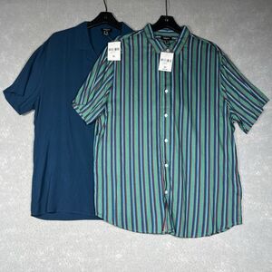 Forever 21 Vertical Stripe Rayon Short Sleeve Shirt Mens XL Multicolor/Green LOT